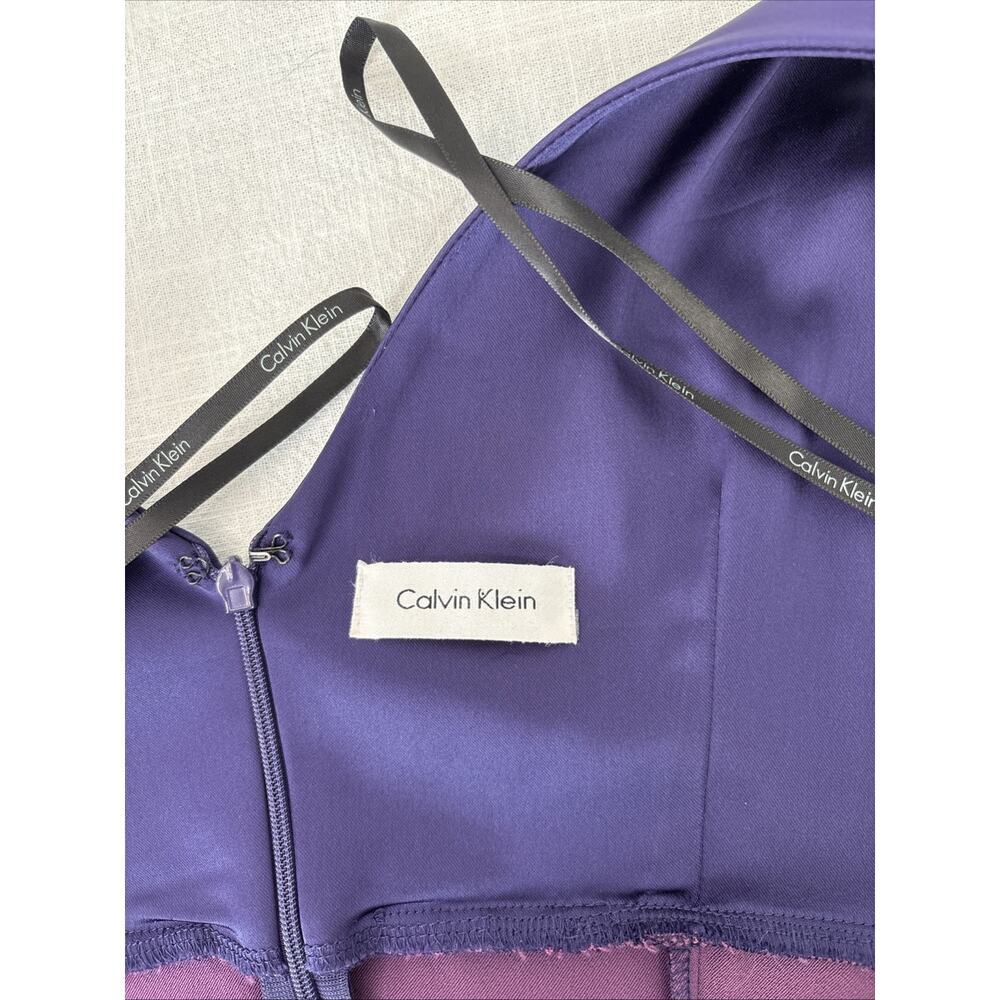Calvin Klein Royal Purple Dark Romantic Whimsigoth Satin Ruched Stretch Dress 6 - Picture 7 of 14